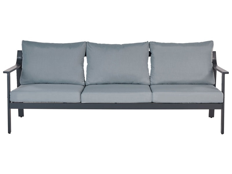 3 Seater Sofa Aluminium Garden Sofa Black Aluminium Frame Dark Grey Water Repellent Fabric Cushions Beliani