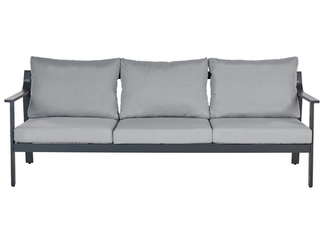 3 Seater Sofa Aluminium Garden Sofa Dark Grey Aluminium Frame Water Repellent Fabric Cushions Beliani