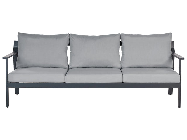 3 Seater Sofa Aluminium Garden Sofa Dark Grey Aluminium Frame Water Repellent Fabric Cushions Beliani