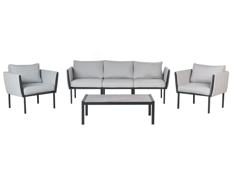 5-Seater Garden Sofa Light Grey Steel 5 Seater with Cushions Modern Beliani