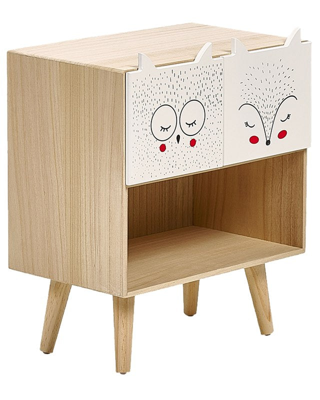 Bedside Table Nightstand Light Wood 2 Drawers For Kids Animal Theme Beliani