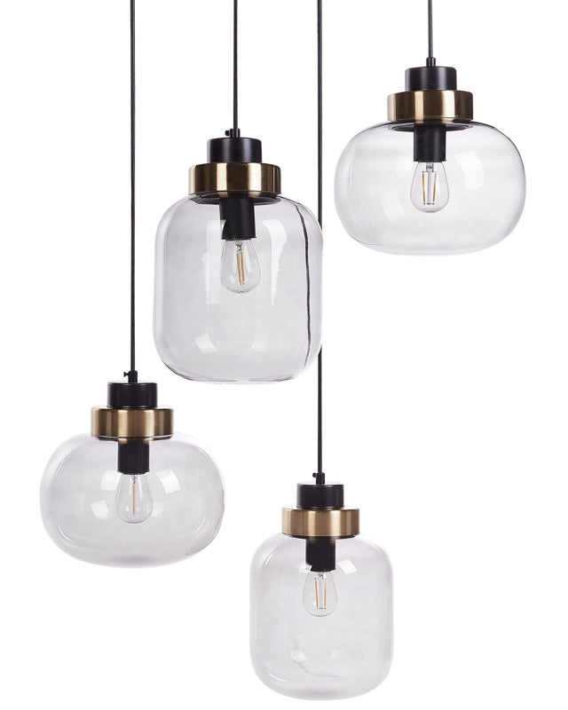 Pendant Lamp Grey Transparent Glass Shades Black Iron 4 Light Modern Design Home Accessories Living Room Beliani