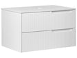 Wall Mounted Bathroom Cabinet White MDF Body 80 x 52 cm Fluted Front with 2 Drawers Pre Cut Holes Beliani