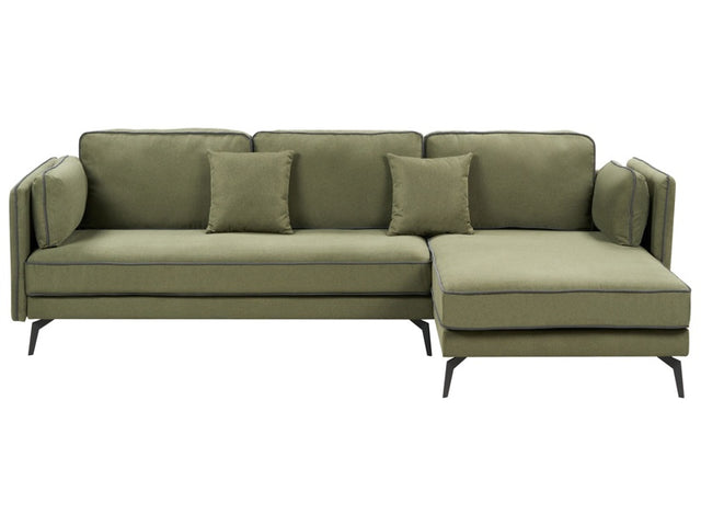 Corner Sofa Green Upholstery Polyester Metal Legs Pillow Backrest Scatter Cushions Modern Design Beliani