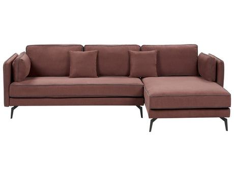 Corner Sofa Burgundy Upholstery Polyester Metal Legs Pillow Backrest Scatter Cushions Modern Design Beliani