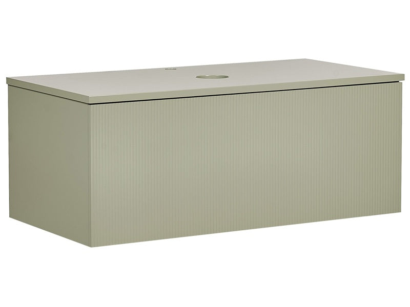 Wall Mounted Bathroom Cabinet Green MDF Body 100 x 52 cm Fluted Front with 2 Drawers Pre Cut Hole Beliani