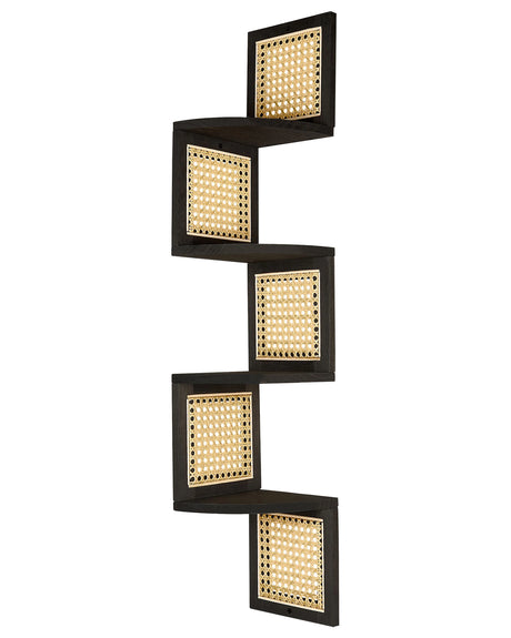 Corner Wall Bookcase Light Wood Black Engineered Wood 4-Tier Book Shelf Corner Display Beliani