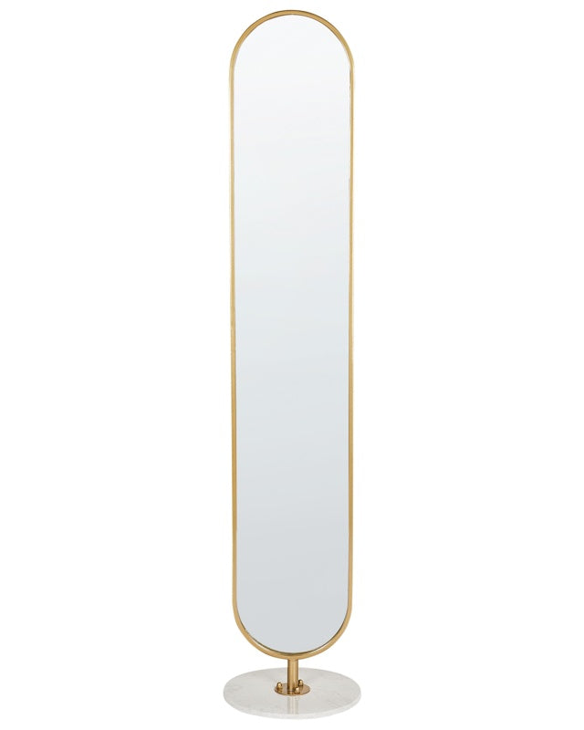 Coat Stand with Mirror and Shelf Gold Metal Marble Base Freestanding Jacket Rack Industrial Hallway Accessories Beliani