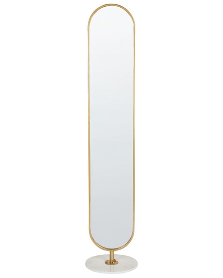 Coat Stand with Mirror and Shelf Gold Metal Marble Base Freestanding Jacket Rack Industrial Hallway Accessories Beliani