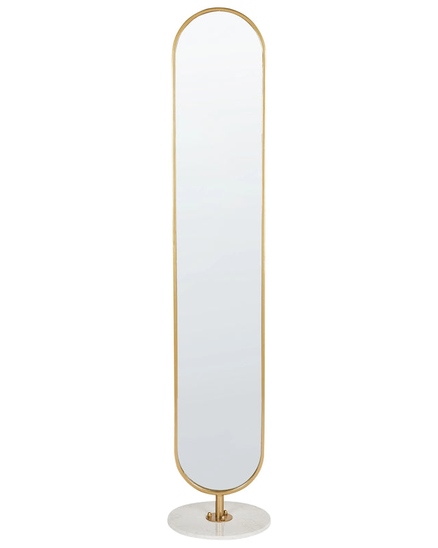 Coat Stand with Mirror and Shelf Gold Metal Marble Base Freestanding Jacket Rack Industrial Hallway Accessories Beliani