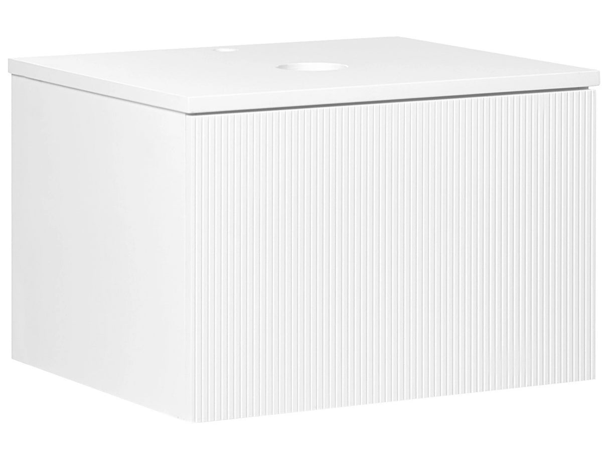 Wall Mounted Bathroom Cabinet White MDF Body 60 x 52 cm Fluted Front with 1 Drawer Pre Cut Hole Beliani