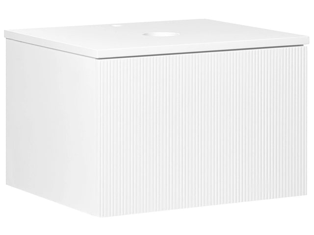 Wall Mounted Bathroom Cabinet White MDF Body 60 x 52 cm Fluted Front with 1 Drawer Pre Cut Hole Beliani