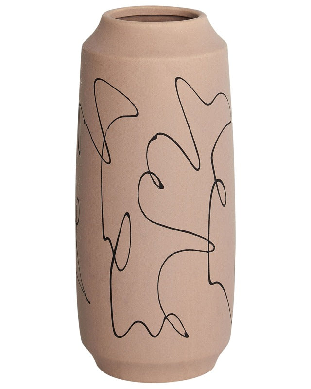 Flower Vase Sand Beige Stoneware Abstract Motif Indoor Decoration Piece Modern Design Waterproof Beliani