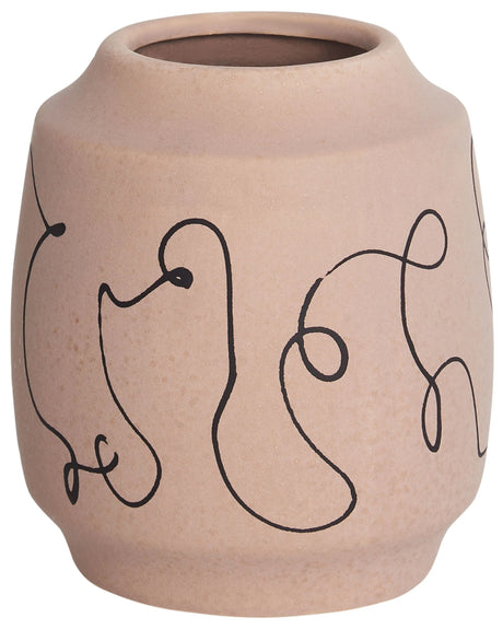 Flower Vase Sand Beige Stoneware Abstract Motif Indoor Decoration Piece Modern Design Waterproof Beliani