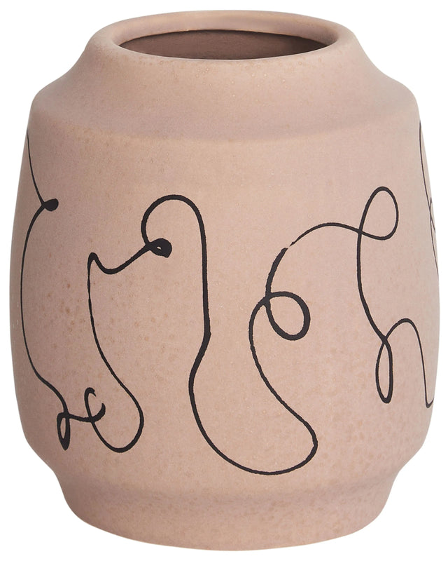 Flower Vase Sand Beige Stoneware Abstract Motif Indoor Decoration Piece Modern Design Waterproof Beliani