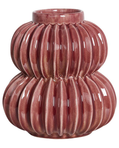 Flower Vase Red Stoneware Indoor Decoration Piece Modern Design Waterproof Beliani