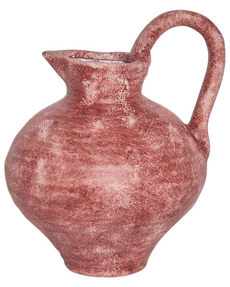 Flower Vase Red Stoneware Indoor Decoration Piece with Handle Modern Design Waterproof Beliani