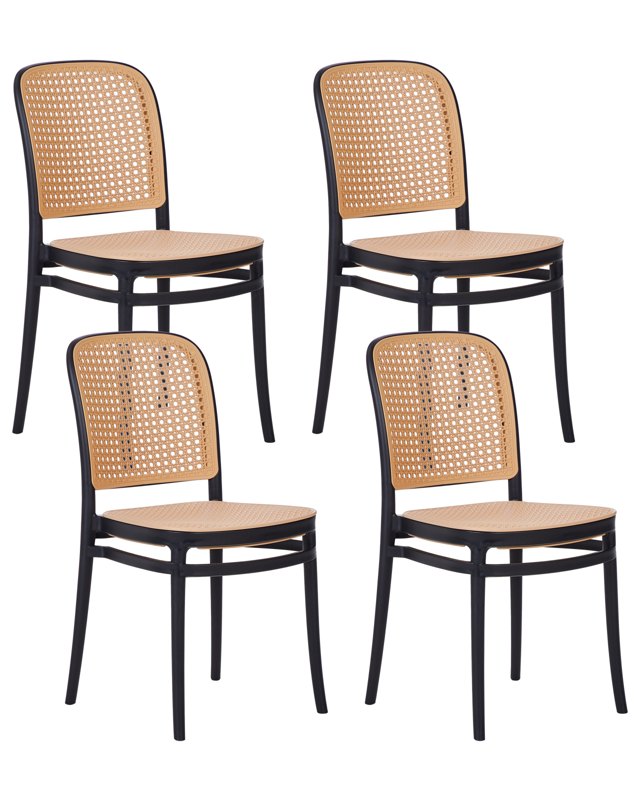 Set of 4 Dining Chairs Beige and Black PP Seat Stackable Indoor and Outdoor Armless Chairs Beliani