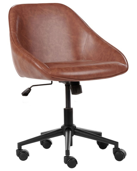 Office Chair Brown Faux Leather Adjustable Swivel Function Metal Legs Stylish Office Furniture Beliani