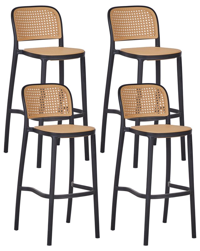 Set of 4 Dining Bar Chairs Beige and Black PP Seat Stackable Indoor and Outdoor Armless Chairs Beliani