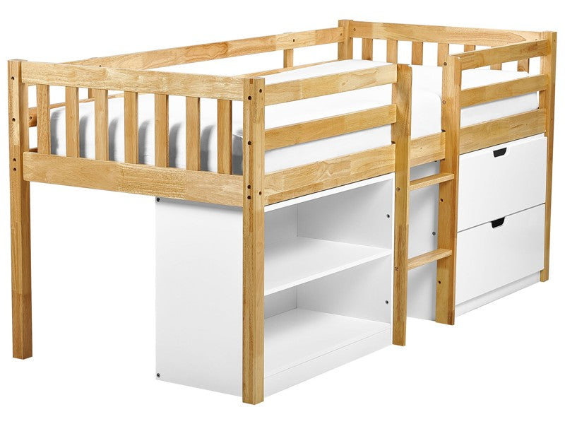 Kids Bed Light Wood EU Single Size 3ft with Slatted Frame Drawers and Shelves Bed for Toddler Beliani