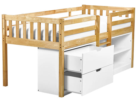 Kids Bed Light Wood EU Single Size 3ft with Slatted Frame Drawers and Shelves Bed for Toddler Beliani