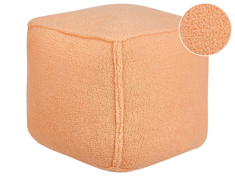 Pouffe Orange 40 x 40 x 40 cm Fluffy Polyester Solid Pattern Square Fabric Seating Pouffe Beliani