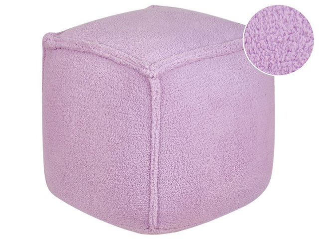 Pouffe Violet 40 x 40 x 40 cm Fluffy Polyester Solid Pattern Square Fabric Seating Pouffe Beliani