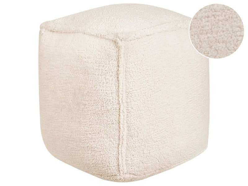 Pouffe Light Beige 40 x 40 x 40 cm Fluffy Polyester Solid Pattern Square Fabric Seating Pouffe Beliani