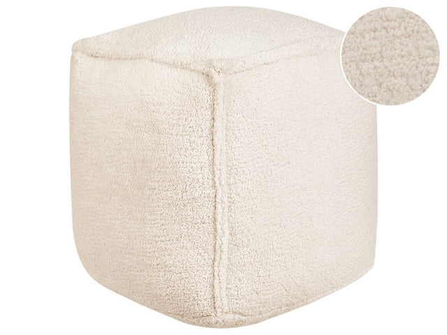 Pouffe Light Beige 40 x 40 x 40 cm Fluffy Polyester Solid Pattern Square Fabric Seating Pouffe Beliani