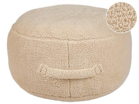 Pouffe Beige 50 x 50 x 30 cm Fluffy Polyester Solid Pattern Round Fabric Seating Pouffe Beliani