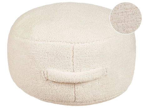 Pouffe Light Beige 50 x 50 x 30 cm Fluffy Polyester Solid Pattern Round Fabric Seating Pouffe Beliani