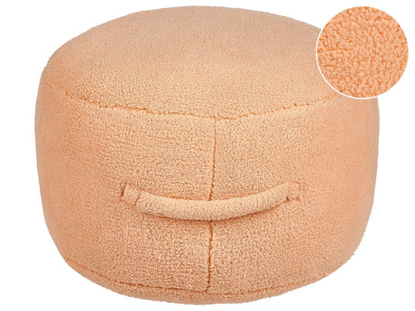 Pouffe Orange 50 x 50 x 30 cm Fluffy Polyester Solid Pattern Round Fabric Seating Pouffe Beliani