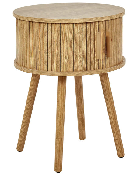 Nightstand Bedside Table Light Wood Solid Wood Legs MDF  45 cm Sliding Cabinet Living Room Beliani