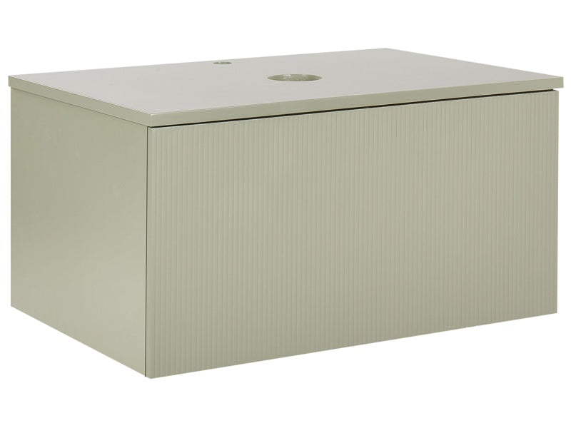 Wall Mounted Bathroom Cabinet Green MDF Body 80 x 52 cm Fluted Front with 2 Drawers Pre Cut Hole Beliani