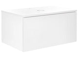 Wall Mounted Bathroom Cabinet White MDF Body 80 x 52 cm Fluted Front with 1 Drawer Pre Cut Hole Beliani