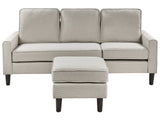 3-Seater Off-White with Ottoman Footstool Upholstered Mid Century Beliani
