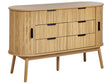 6 Drawer Chest Light Wood Solid Wood Legs MDF 2 Sliding Doors Cabinet Living Room Beliani