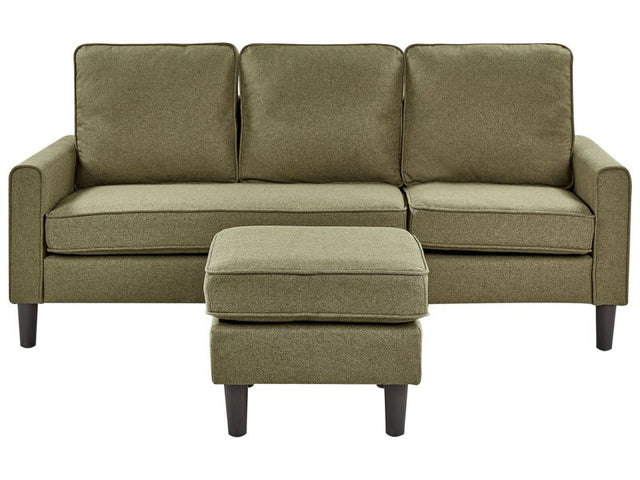 3-Seater Green with Ottoman Footstool Upholstered Mid Century Beliani