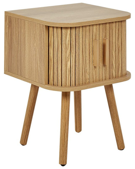 Nightstand Bedside Table Light Wood Solid Wood Legs MDF 40 x 40 cm Sliding Cabinet Living Room Beliani