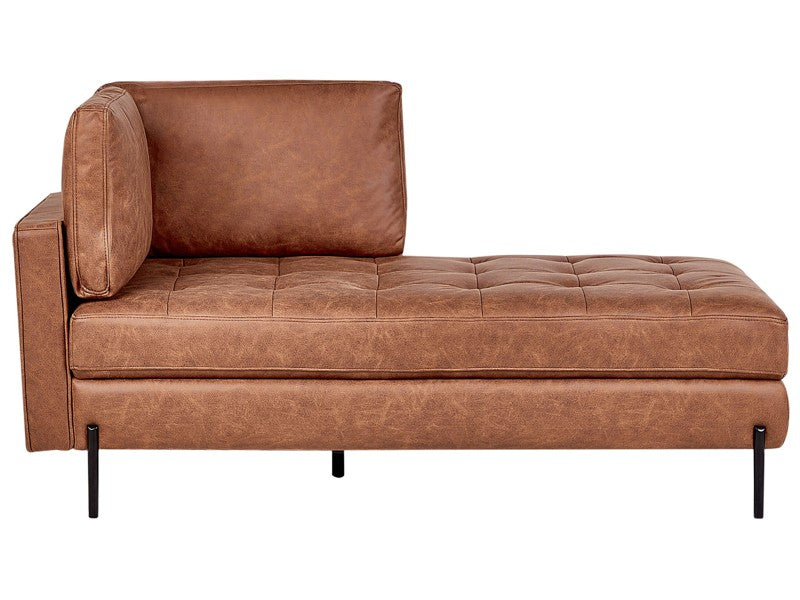 Chaise Lounge Golden Brown Faux Leather Tufted Modern Living Room Black Legs Track Arms Beliani