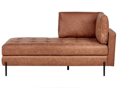 Chaise Lounge Golden Brown Faux Leather Tufted Modern Living Room Black Legs Track Arms Beliani