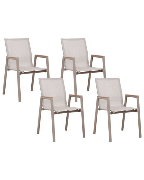 Set of 4 Garden Chairs Taupe Aluminium Frame Stackable Outdoor Patio Modern Beliani