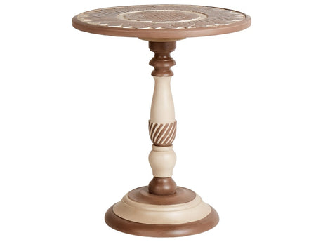 Side Table Dark Mango Wood Round Top Base ø 45 cm Traditional Design Beliani