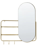Wall Mirror with Hooks and Shelves Gold 72 x 80 cm Oval Shape Hanging Hallway Decoration Beliani