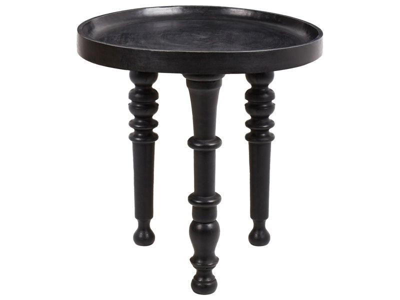 Side Table Black Mango Wood Round Top Base ø 52 cm Traditional Design Beliani