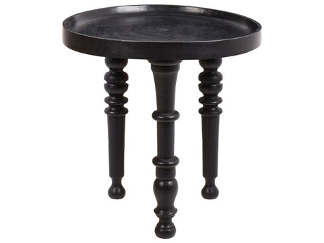 Side Table Black Mango Wood Round Top Base ø 52 cm Traditional Design Beliani