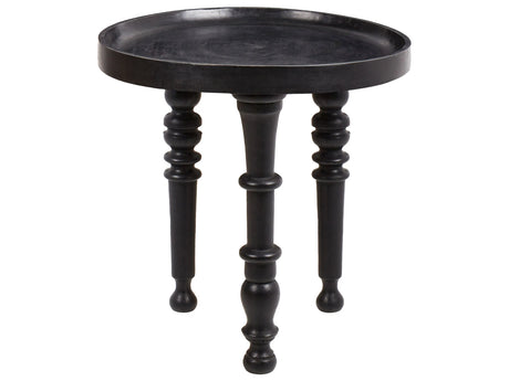 Side Table Black Mango Wood Round Top Base  52 cm Traditional Design Beliani