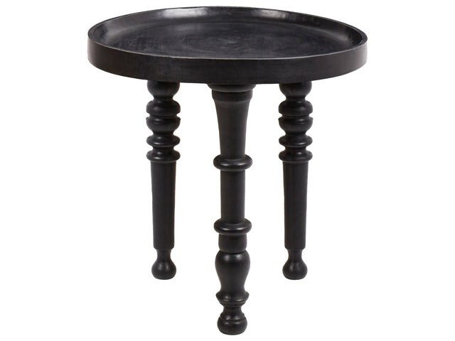 Side Table Black Mango Wood Round Top Base  52 cm Traditional Design Beliani