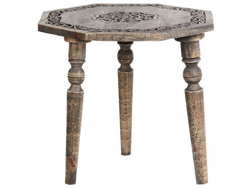 Side Table Dark Mango Wood Round Top Base 48 x 48 cm Traditional Design Beliani